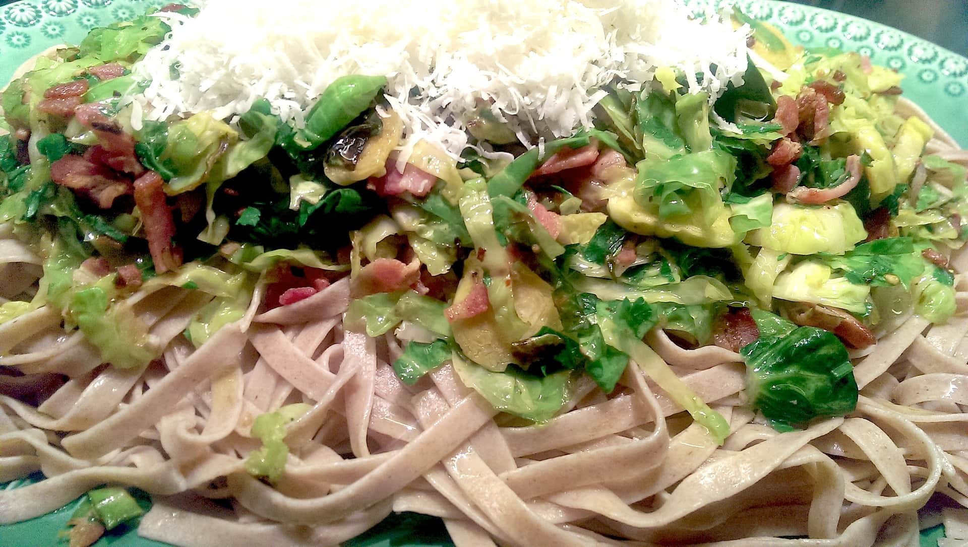Pasta with Brussels Sprouts and Crispy Bacon