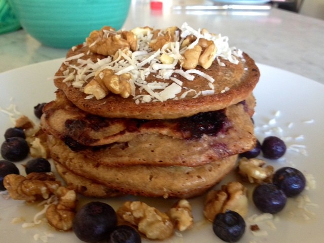 Coconut Blueberry Almond Pancakes